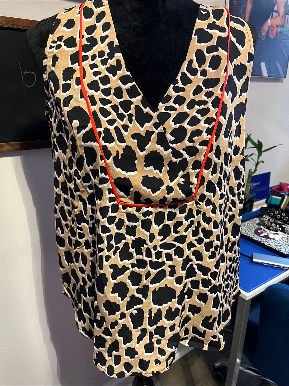 Luxology Animal Print Tank Top with Red Trim